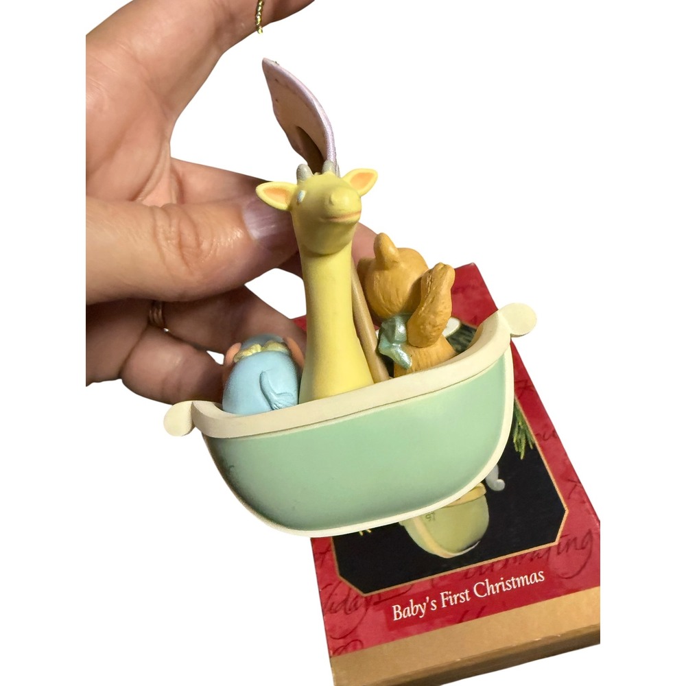 Hallmark Keepsake Ornament 1997 Babys First Christmas Animals in Boat Vintage
